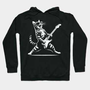 Guitar Cat Novelty Rock Music Band Concert Funny Cat Hoodie